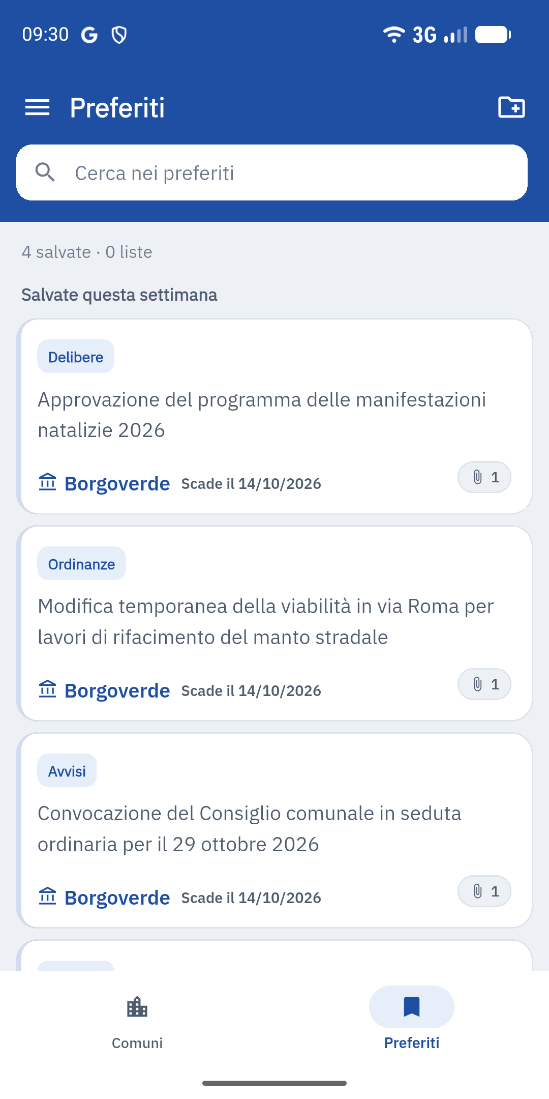 Schermata dell'app: Preferiti e liste